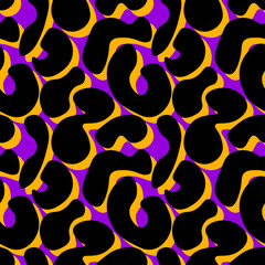 Abstract spot seamless pattern in black, yellow and purple colors