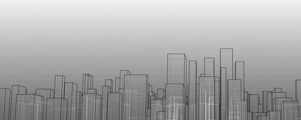 Abstract architectural background. Linear 3D illustration. Concept sketch