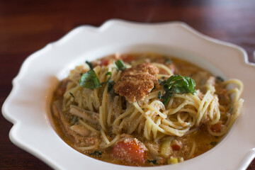 cod roe spaghetti food on a plate.