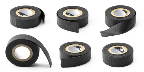 Set Duct tape roll ,Black adhesive tape isolated on white background.