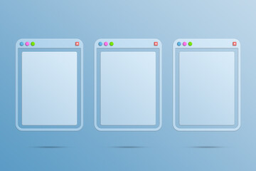 Three open browser windows 3d