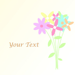 
a bouquet of flowers in cute red, pink, blue, yellow pastel colors and gradient background vector illustrations good for flower, happy content
