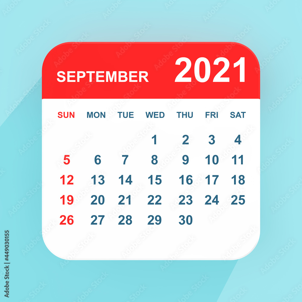 Poster flat icon calendar september 2021. 3d rendering