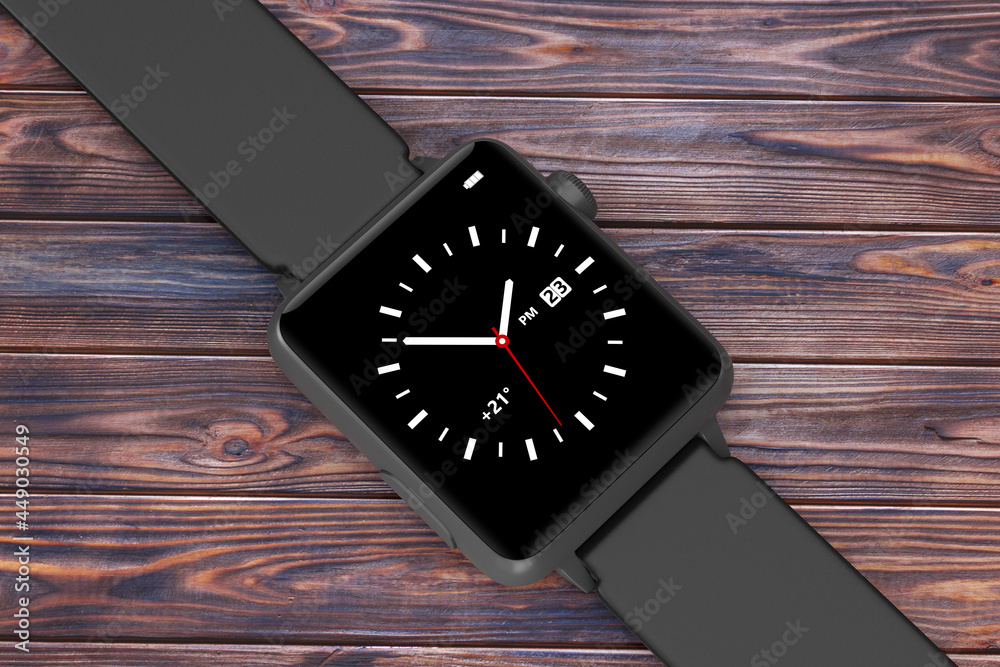 Aufkleber black modern smart watch mockup with strap. 3d rendering