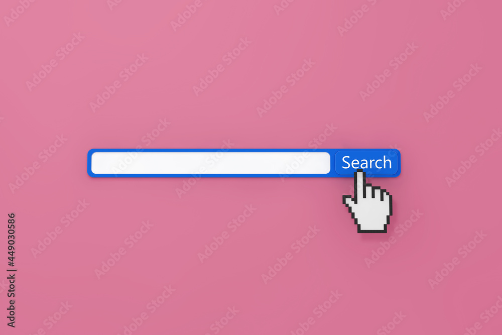 Fototapete internet search bar icon with pixel hand. 3d rendering