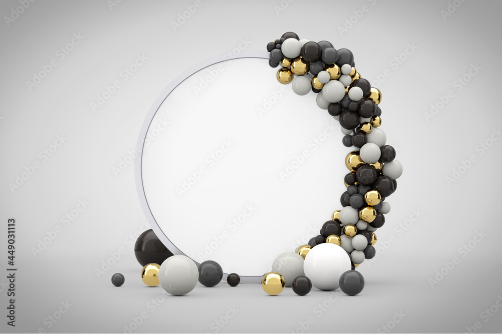 Leinwandbilder abstract presentation circle screen podium with balls and free space for your design. 3d rendering