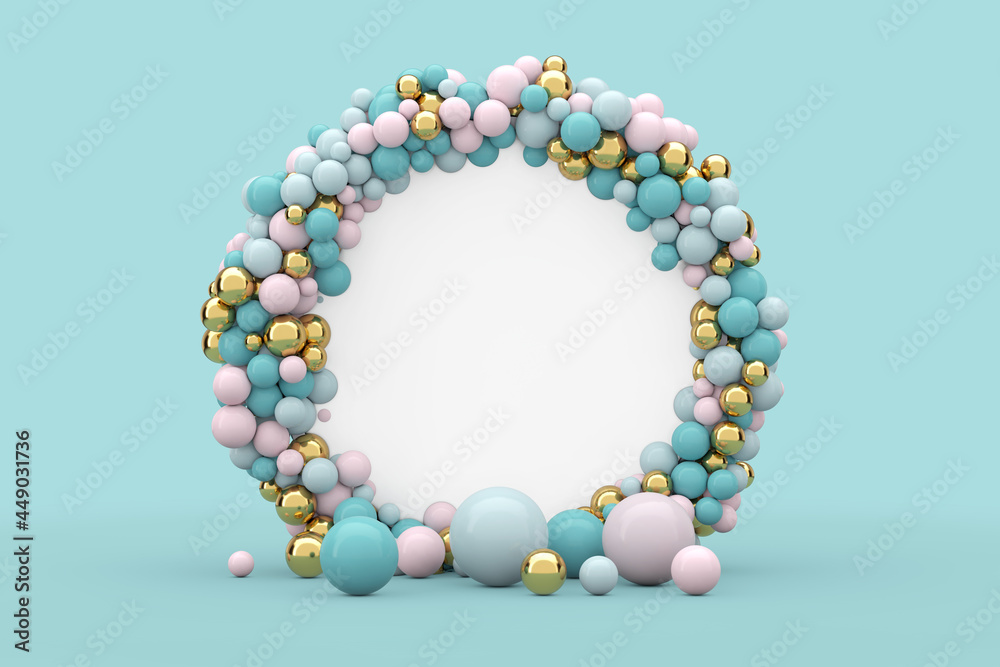 Leinwandbilder abstract presentation circle screen podium with balls and free space for your design. 3d rendering