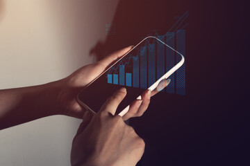 business girl with use device smartphone for digital technology social network internet online in...