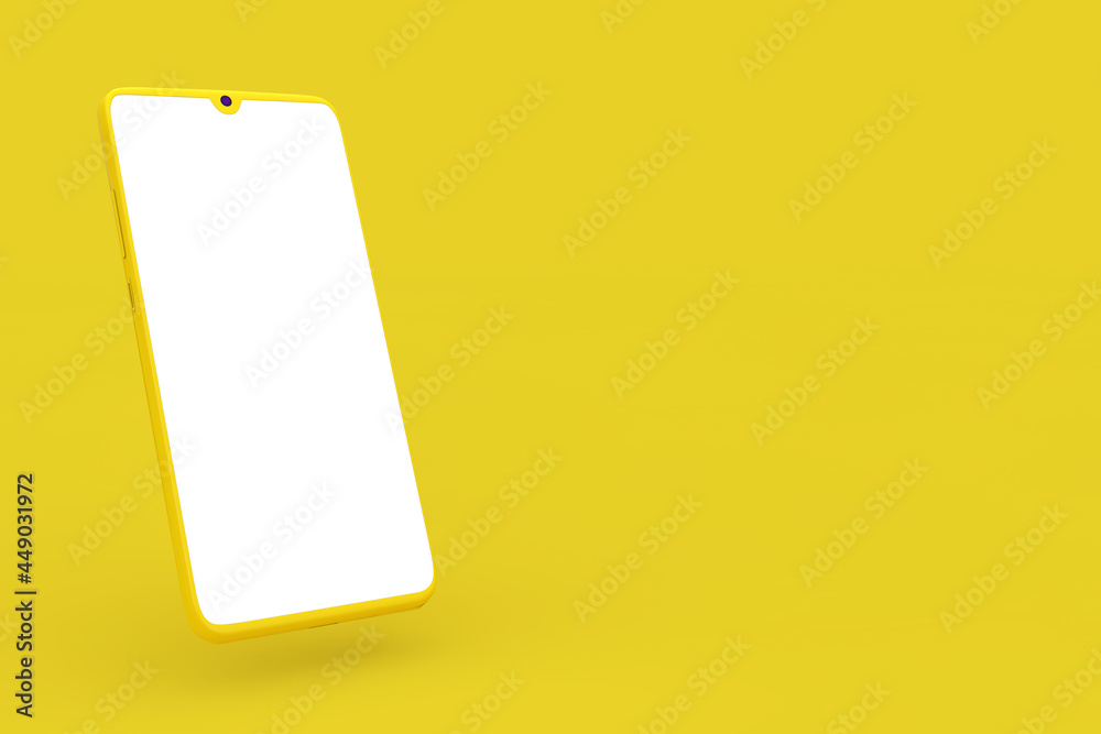 Leinwandbilder modern yellow mockup mobile phone in duotone style with blank screen for your design. 3d rendering