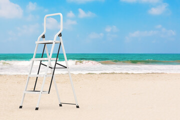 Industrial Metal Ladder Extreme Closeup on an Sand Beach. 3d Rendering