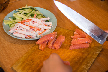 The process of making sushi at home.