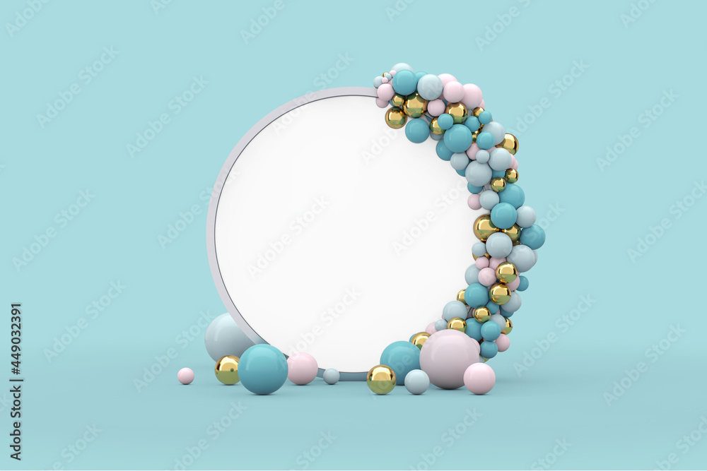 Leinwandbilder abstract presentation circle screen podium with balls and free space for your design. 3d rendering