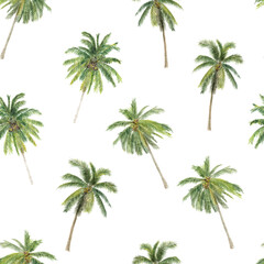 Watercolor illustration of hand-drawn palms. Seamless pattern with tropical palms