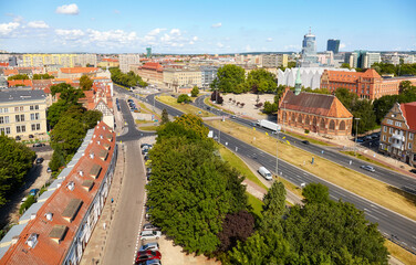 Aerial view of Szczecin cityscape on a sunny summer day, Poland.