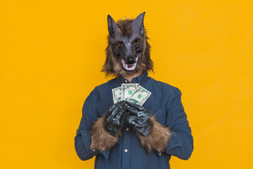 A werewolf with 50 dollar bills