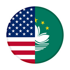 round icon with united states and macau flags, isolated on white background