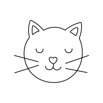 Cute cat muzzle in doodle style. Hand drawn sketch kitty for print and design. Vector illustration, isolated black element on a white background