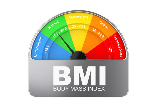 BMI or Body Mass Index Scale Meter Dial Gage Icon. 3d Rendering