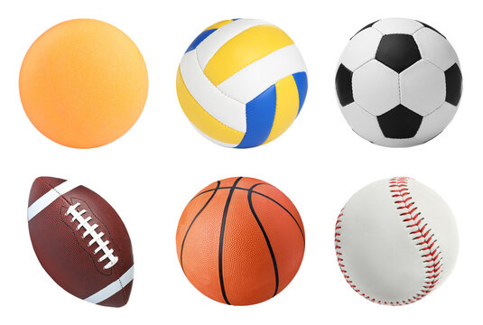 Set with different sport balls on white background