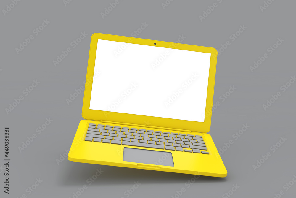 Leinwandbilder Abstract Yellow Laptop with Blank Screen for Your Design . 3d Rendering