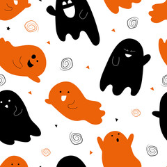 Fototapeta premium ghost pattern. Cute cartoon characters. Seamless print. Printing on children's clothing, diapers, wallpaper. Vector illustration, hand-drawn