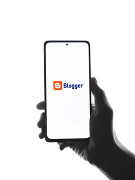Assam, india - May 29, 2021 : Blogger logo on phone screen stock image.