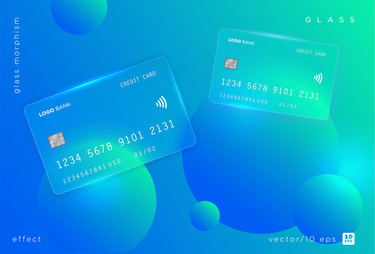 Vector image in the style of Glass Morphism.
Translucent bank card, frosted glass and circles. Place for your text.