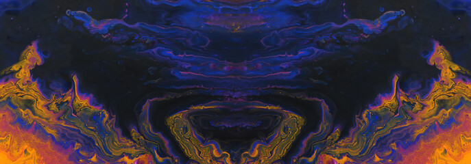art photography of abstract marbleized effect background. Turquoise, purple, gold, yellow, blue and black creative colors. Beautiful paint