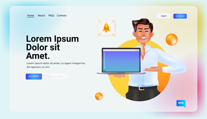 businessman holding laptop male cartoon character with notebook social media network concept portrait