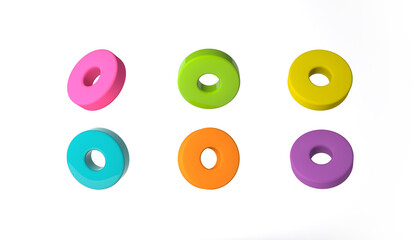 3D rendering colorful circles set rings