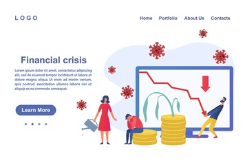 Financial crisis. Sad people don't know what to do. Falling profit level.The world financial crisis against the background of the global Covid-19 coronavirus pandemic.The virus affects the global econ