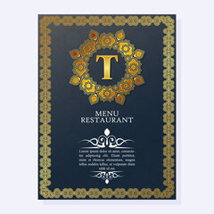 Fototapeta na wymiar Elegant restaurant menu cover with logo ornament