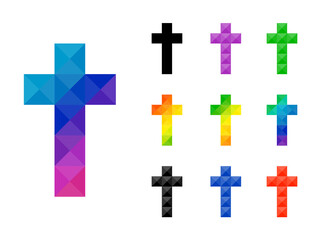Set of colorful religion cross icon design. Isolated on white background. Vector illustration.