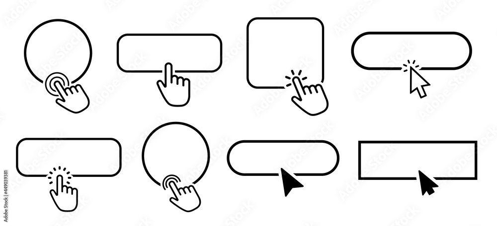 Poster click here button. vector illustration. mouse click cursor