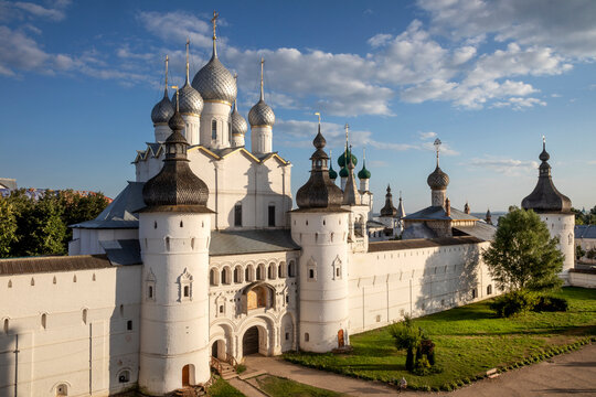 View of the Assumption Cathedral and the church of the Resurrection in the downtown of the ancient town of Rostov The Great, Yaroslavl oblast, Russia