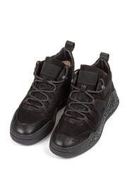 Classsic new men's black winter leather fur boots isolated on white background