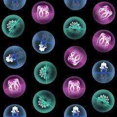 Seamless pattern of abstract circles on an Indian theme. The image of circles inside an Indian elephant, Fatima's palm, a lotus. 