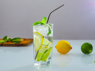 cocktail with cucumber glass, green drink cold