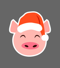 Pig in santa claus head Christmas greeting card
