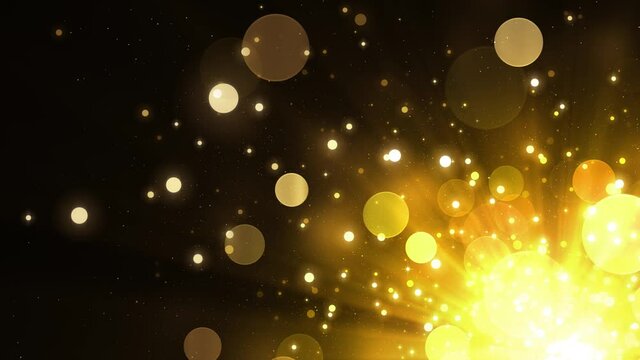 Background with gold glitter particles. Shining golden confetti with magic light, glamour, holiday. Beautiful animated christmas background. Seamless loop