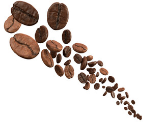 Robusta and Arabica coffee beans falling down  on white background. 3d