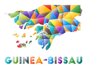 Fototapeta na wymiar Guinea-Bissau - colorful low poly country shape. Multicolor geometric triangles. Modern trendy design. Vector illustration.