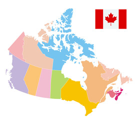 Canada Map Cutout On White and Canada Flag. No text