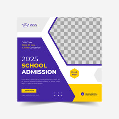 School admission social media post banner design. back to school social media post banner design. school admission template for social media ad.