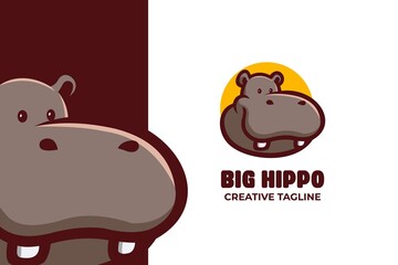 Cute Hippopotamus Head Mascot Logo Illustration