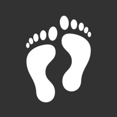 White footprint isolated on black background. Vector