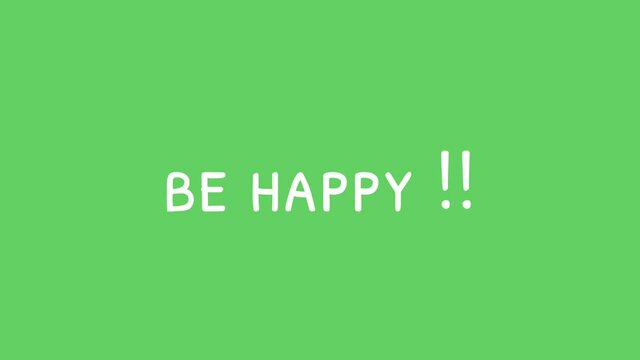 Don't worry be happy text animation with green color background.  motivation quote concept