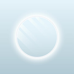 Realistic bathroom round mirror with backlight. Wall mounted LED vanity backlit mirror with reflection. Reflecting glass surface. 3d template design for decor interior. Vector illustration