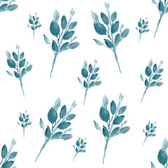 Obraz premium Watercolor illustration. Leaves on branch. Retro style floral design.