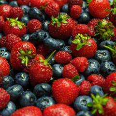 Fototapeta na wymiar Mix of berries, blueberries, strawberries and raspberries